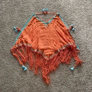 Orange and Blue Fringed Women's Top